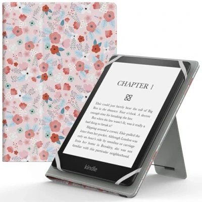 Image of MoKo Universal Case for 6&quot;,6.8&quot;,7&quot; Kindle eReaders Fire Tablet, Kindle/Kobo/Voyaga/Lenovo/Sony E Book PU Leather Folio Shell Cover Case, with Hand Strap/Kickstand, Spring Pink
