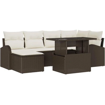 Image of vidaXL 7 Piece Garden Sofa Set with Cushions Brown Poly Rattan