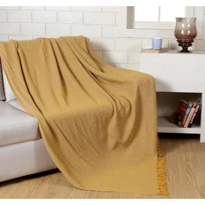 Image of HOMELY 100% Cotton Throw Herringbone Design 3 Seater Sofa Bed Settee Blanket, 229cm x 254cm (90&quot; 100&quot;) (MUSTARD)