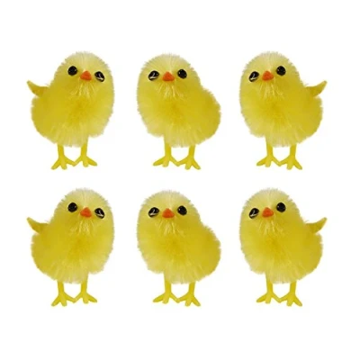 Image of Pack of 6 Little Fluffy Yellow Easter Chicks Bonnet Decoration