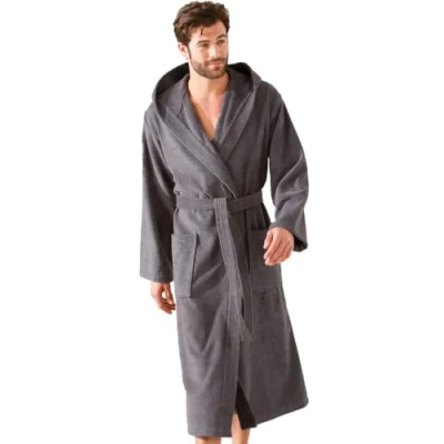 Image of Morgenstern Bathrobe Mens with Hood Towelling Cotton Long Dark Grey Size Medium