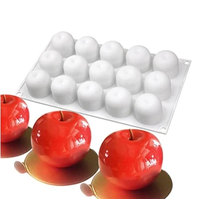 Image of Square Silicone Mold molds Christmas Resin Concrete Putty Candle Moulds 3D Mould Sphere Tray 15 Holes Apple