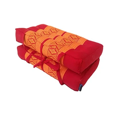 Image of Collumino Traditional Thai Kapok Foldable Yoga Meditation Cushion with Carry Handle (Orange, Red)