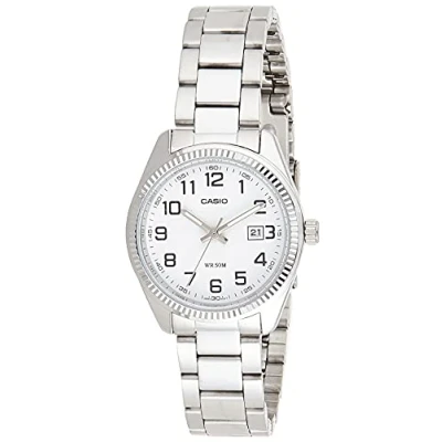 Image of Casio 10 Easy 1302D 7B Classic Women&#039;s Quartz Analogue Watch White Face Grey Steel Bracelet
