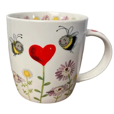 Image of Alex Clark Bees and Heart Mug Wildflowers Romantic Loving Original Artwork Cup for Nature Lovers Couples Gift Ideas Perfect Coffee &amp; Tea Vegan Friendly Designed in The UK...