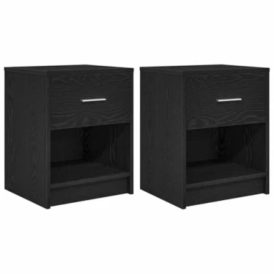 Image of vidaXL bedside cabinets pair with drawer nightstands black engineered wood bedroom storage tables 40x34x50cm modern versatile organizers