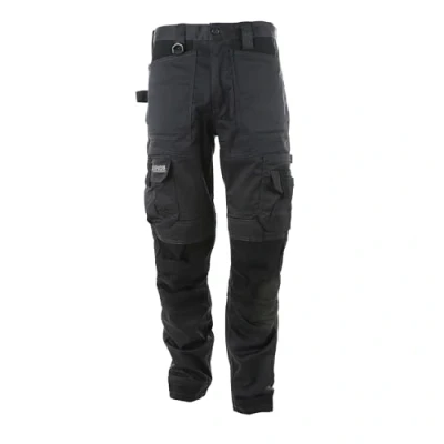Image of Apache Workwear Men&#039;s Site Trouser ATS 3D Stretch Holster Grey/Black 29L x 36W Cordura Side Cargo Pocket Low Rise Comfort Waist Reinforced Hem Knee Pad and Phone