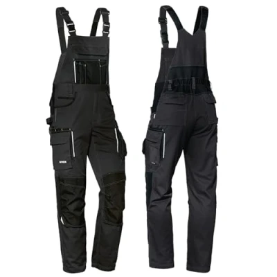 Image of Uvex Tune Up Long Work Trousers for Men Elastic Waistband Dungarees with Knee Pockets Black Size 54