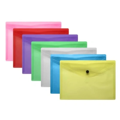 Image of Pack of 20 A5 Assorted Colour Plastic Document Wallets Stud Button Closure Folders