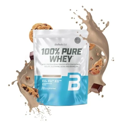 Image of BioTechUSA 100% Pure Whey Protein Powder with BCAA and Glutamine Gluten Free, Palm Oil Free 21g per Serving, 1 kg, Cookies &amp; Cream