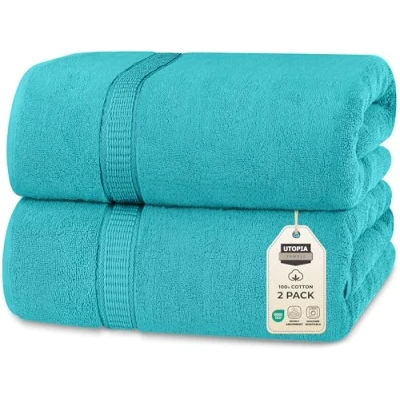 Image of Utopia Towels Premium Jumbo Bath Sheet (90 x 180 cm, 2 Pack) 100% Ring Spun Cotton Highly Absorbent and Quick Dry Extra Large Super Soft Hotel Quality Towel (Turquoise)