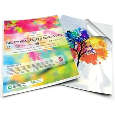 Image of Evergreen Goods 10 Sheets A4 Glossy Silver Printable Sticker Vinyl Waterproof Inkjet &amp; Laser Printing Self Adhesive Sticky Back Label