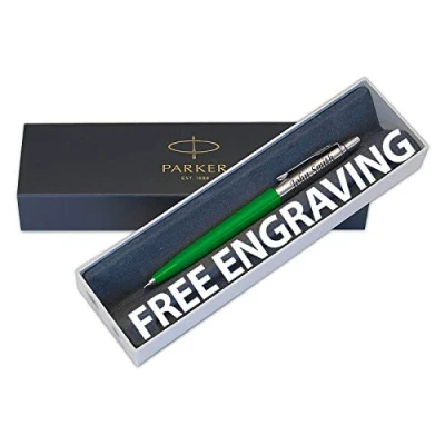 Image of PARKER Jotter Green Engraved Personalised 90,s Edition Ballpoint Pen Medium Blue ink, perfect gift for Graduation, Birthdays, Leaving Gifts, Engrave your name or an expression. (Gift box)