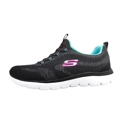 Image of Skechers Women&#039;s Summits New Nature, Black Knit/Pink &amp; Aqua Trim, 5 UK