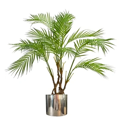 Image of 90cm Artificial Areca Palm Plant Twisted Detail Trunk with Silver Metal Plater