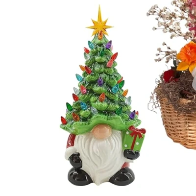 Image of awakentti Christmas Decorations, Lighted Up Gnomes Ceramic Tree, Small Mini Prelit Xmas Holiday Decor for Tabletop Home Room Table Fireplace Office, Not Included Batteries