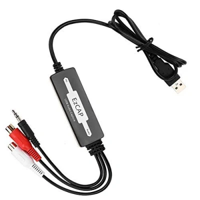 Image of USB Audio Capture Recorder Card Converts Vinyl Turntable LP/Cassette Tape to MP3/WAV Digital Music Converter Adapter, support Windows XP/Vista/7/8/8.1/10 and MAC.