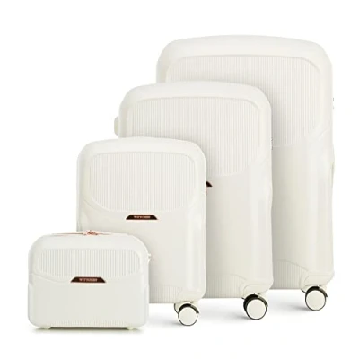 Image of WITTCHEN Lady 2 Stylish Set of 4 Suitcases Travel Luggage Hard Wearing Polycarbonate Double Wheels TSA Combination Lock Size (S+M+L+Cosmetic case) Cream Elements in Rose Gold