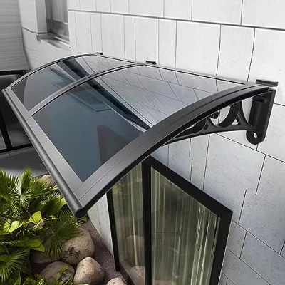 Image of Grey Modern Polycarbonate Cover,Window Awning Front Door Canopy,Patio Porch Awning,Sun Shetter,Outdoor Window Rain Shelter Cover,UV Snow Protection Garden (120x140cm/47&quot;x55&quot;)