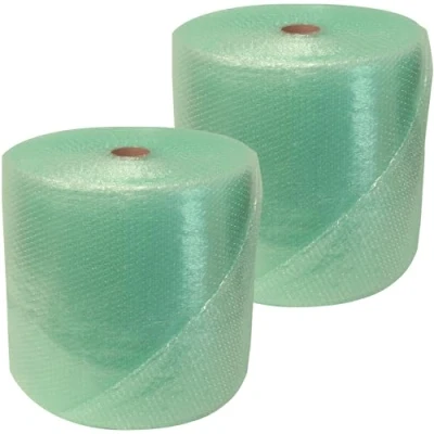 Image of Globe Packaging 2 Rolls of 500mm x 100m Large Green Biodegradable Bubble Wrap Roll with Small Air Bubbles Cushioning &amp; Protection for Moving House, Ecommerce and Storage