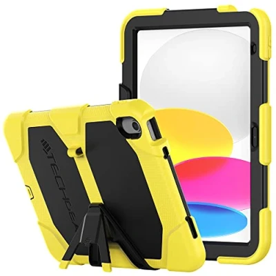 Image of TECHGEAR G SHOCK Design for iPad 10 2022 [10th Generation] 10.9&quot; Tough Rugged HEAVY DUTY Armour Shockproof Survival Protective Case with Stand Kids Schools Builders Workman YELLOW