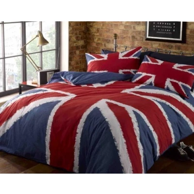 Image of Single Duvet Cover &amp; P/case Bed Set Navy Blue Red Union Jack Printed Bedding by Rapport