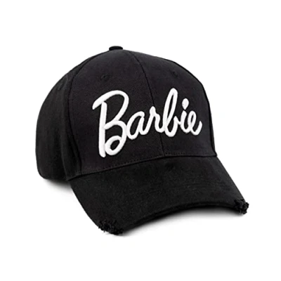 Image of Barbie Cap for Adults Teens Womens White Embroidered Logo One Size Black Snapback Hat Soft Crown with Peak