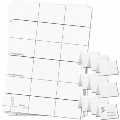Image of OfficeGear XS Tent Cards (225 Cards) Table Place Perforated Printable Folding Name for Conference, Exhibitions, Weddings 9 per A4 Sheet, 25 Sheets with Template
