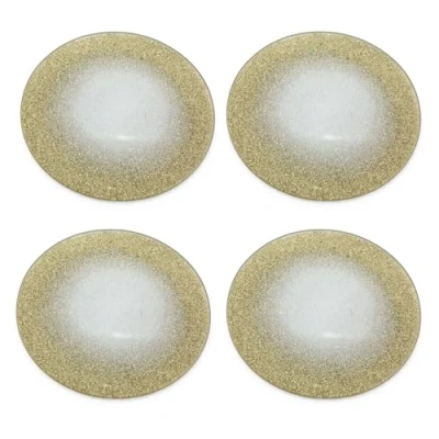 Image of Pack of 4 Champagne Gold Swirl Mirrored Glass Glitter Coaster Round Mirror Display Candle Plate Tray 10cm