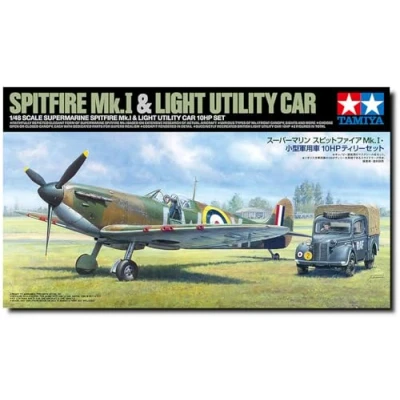 Image of Tamiya 25211 Supermarine Spitfire Mk.I &amp; Light Utility Car 10HP 1:48 Model Kit