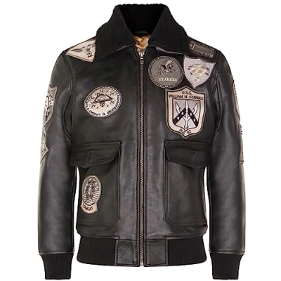 Image of Men&#039;s Black Air Force A2 Flight Leather Bomber Jacket L