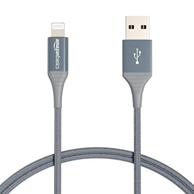 Image of Amazon Basics USB A to Lightning Charger Cable, Nylon Braided Cord, MFi Certified for Apple iPhone 14 13 12 11 X Xs Pro, Pro Max, Plus, iPad, 10,000 Bend Lifespan, 0.9 m, Dark Grey