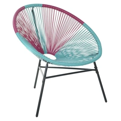 Image of Beliani Modern Accent Chair Round Turquoise Pink Rattan Steel Living Room Acapulco