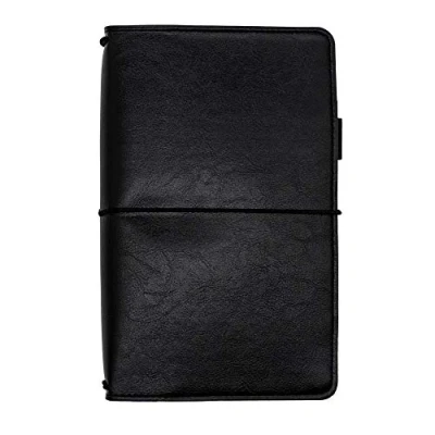 Image of Pukka Pad, Carpe Diem Refillable Traveler’s Notebook Journal, Writing Diary Blank and Ruled Notebooks Included, 21.8 x 14 cm, Black