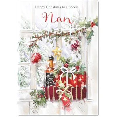 Image of doodlecards Nan Christmas Card Wine and Parcels Medium Size for with Plain Envelope