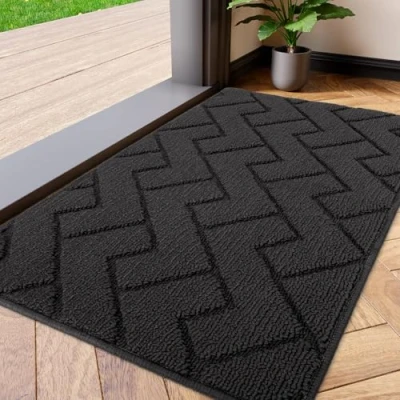 Image of Biscpro Door Mat 50x80 cm, Indoor Doormat Washable, Dirt Trapper Non slip, Absorbent Inside Entrance Rug Floor for Entryway, Patio, Garden, laundry Room,Pets and Dogs Dark Grey
