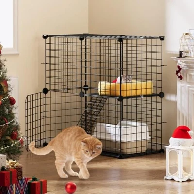 Image of YITAHOME Indoor Cat Cage, 2 Tier Kitten Cage House Enclosure Outdoor Small Animal DIY Pet Playpen Detachable Metal, Kennel for Ferret Kitty, Bunny, Rabbit, Animals, Camping, 71x36x71cm
