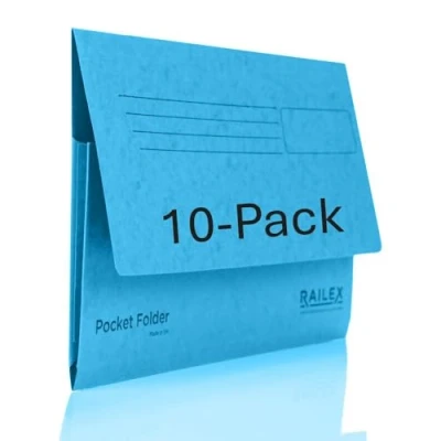 Image of Railex Pocket Folder Foolscap Document Wallets Turquoise Folders for Paperwork A4 and A4+, Recycled Board File Wallet, Premium Filing Office Home Pack of 10