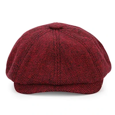 Image of KeepSa Newsboy Cap Baker Boy Hat Flat Caps 8 Panel Peaky Herringbone Tweed Gatsby Ivy Irish for Men and Women (Wine red, 7 5/8 7/8)