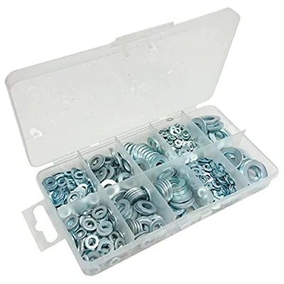 Image of Merriway BH06559 (700 Pcs) Assortment of BZP Flat Steel Washers in a 10 Compartment Carry Case Pack 700 Pieces