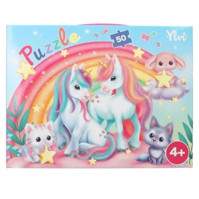 Image of Depesche 13204 Ylvi 50 Piece Puzzle with Detailed Unicorn Design, Approximately 58 x 40 cm, in Cardboard Case Carry Handle, Multicoloured, One Size