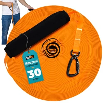 Image of Total Pet Training Lead for Dogs, Waterproof Long Line Recall &amp; Obedience Extra Dog Suitable all Sized Dogs (30m, Carabiner Clip)