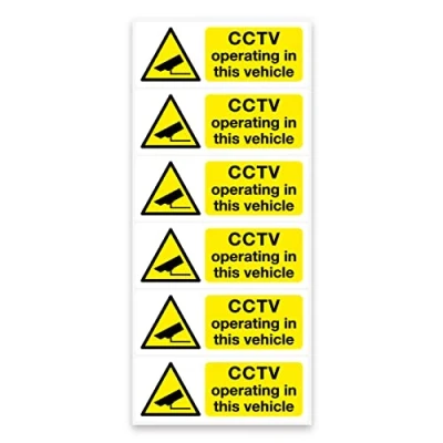 Image of stika.co Set of 6 CCTV Camera Operating in This Vehicle Signs 8x3cm, Warning car Taxi Bus Decals Adhesive Waterproof Window Vinyl Stickers (Static Cling Vinyl)