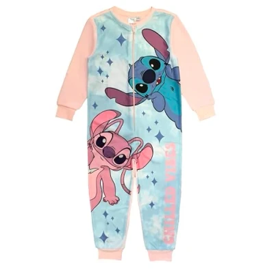 Image of Disney Lilo &amp; Stitch, Girls Onesie, Sleepsuit, All in One Pyjamas, Age 9 10 Years Pink