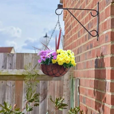 Image of Garden Mile® 16&quot; Green Metal Hanging Baskets Indoor Outdoor Planter Plant Pots Rattan Wicker Basket (16&quot; Wire Basket)