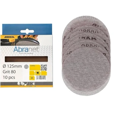 Image of Mirka Abranet net sanding discs Ø 125 mm Hook &amp; loop / Grit P80 10 pcs for wood, filler, varnish, plastic AE232F1080