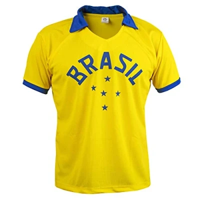 Image of Brazil National Team 1958 Pele World Cup Football Shirt Top Retro Jersey Classic M Yellow