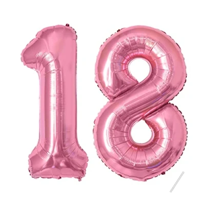 Image of Number Balloons 18,Pink 18 Balloon 40 Inch Giant Helium Foil for Boys Girls 18th Birthday Party Decor Anniversary Graduation Decorations Supplies