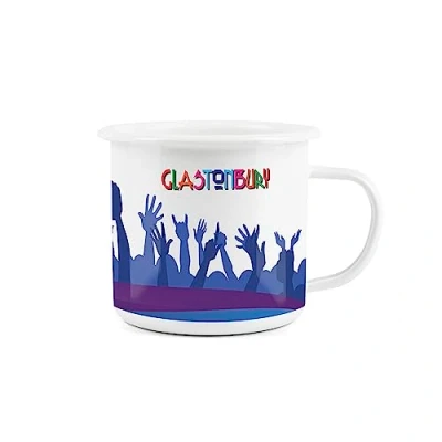 Image of Enamel Glastonbury Festival Crowd Camping Coffee Mug Durable Hot Drinks Outdoor Cup for Travel Picnics Home Festivals Hiking Fishing
