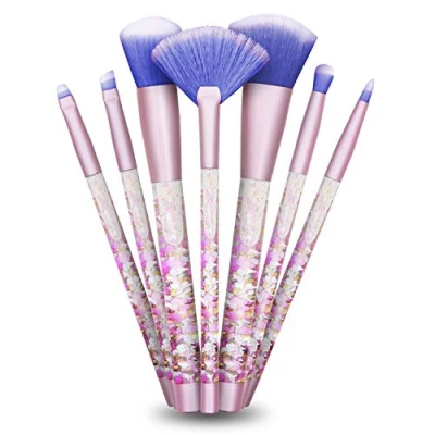 Image of Aquarius Cosmic MakeUp Brush Set Liquid Glitter Handle Foundation Powder Eyeshadow &amp; MultiPurpose Soft Bristles Professional Beginners Tools (Pink with Purple Brush)